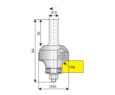 Фреза концевая с обгонным подшипником для обработки радиуса R8